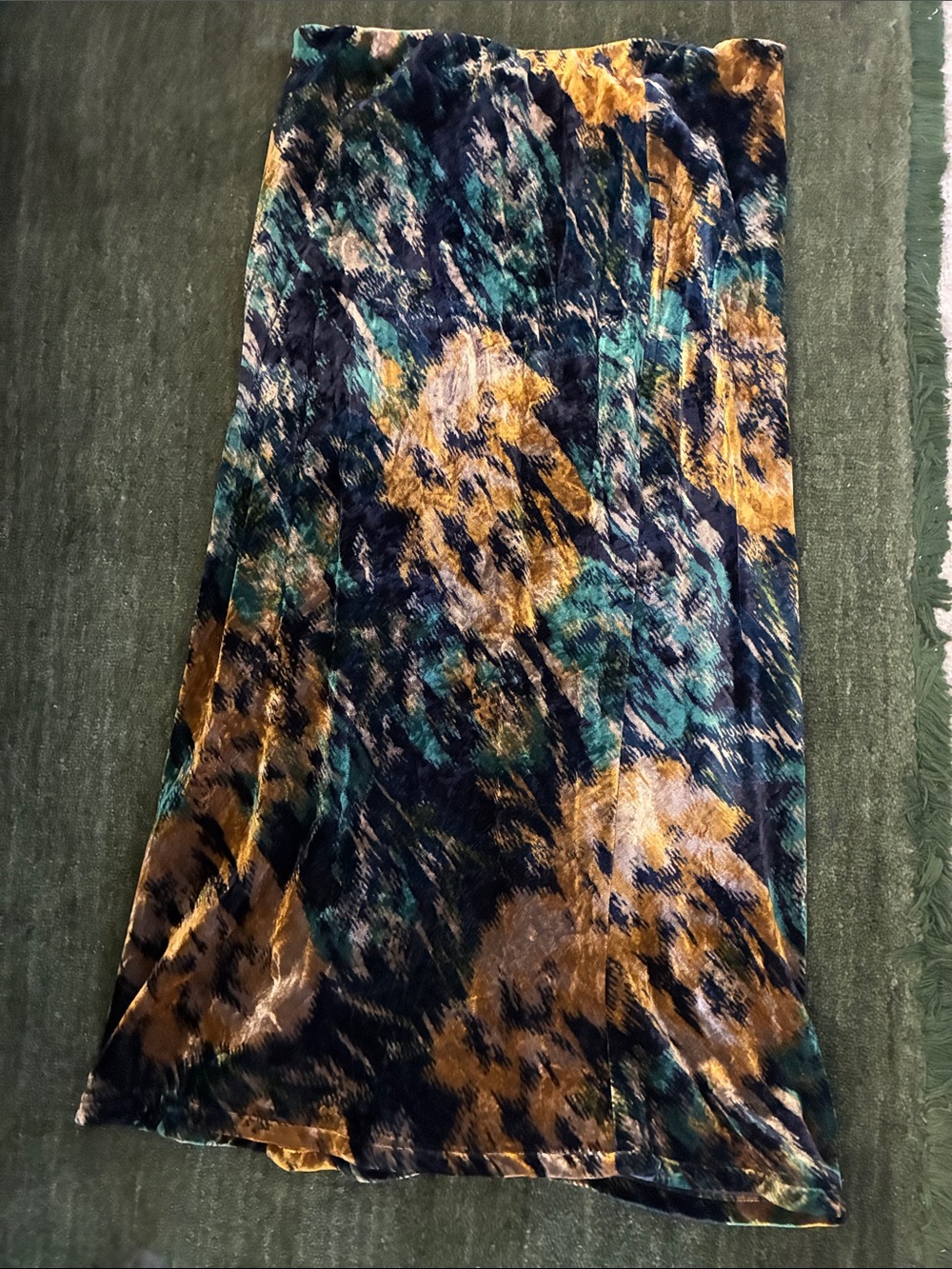 Anthropologie Velvet Midi Skirt in Navy, Teal & Gold